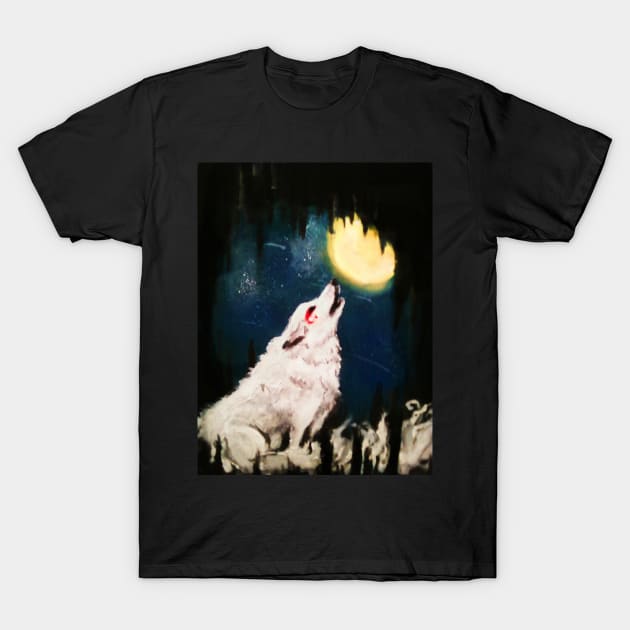 Wolf and moon T-Shirt by YaebaArts